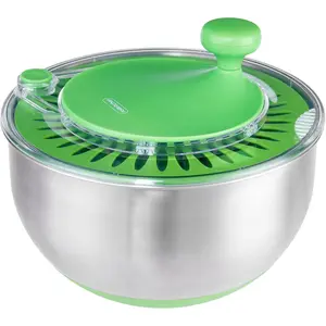 Salad spinner stainless steel 48qt multiuse lettuce washer spin and dry dishwasher safe antislip bottom with drain bowl and colander brake button