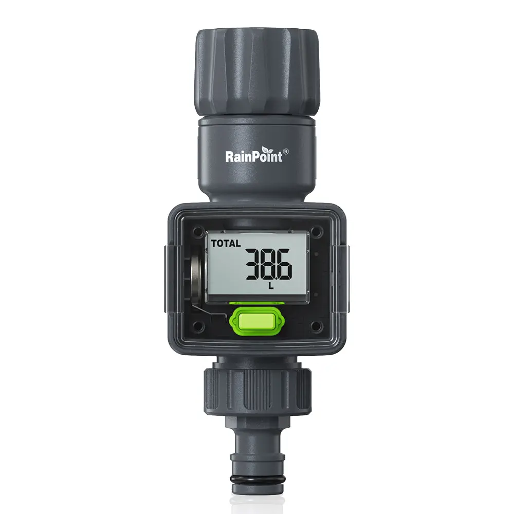 RAINPOINT Digital Garden Hose Water Flow Meter with Real-Time Tracking - Water Flow Sensor & Flow Water Meter - Manual Smart Hose Water Meter for Garden Hose