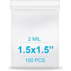 1.5''x 1.5'', (Pack of 100) 2 mil Thick Clear Plastic Reclosable Zip Poly Bags with Resealable Lock Seal Zipper for Photo, , Bakery, , Travel, Storage, Packaging & Shipping...