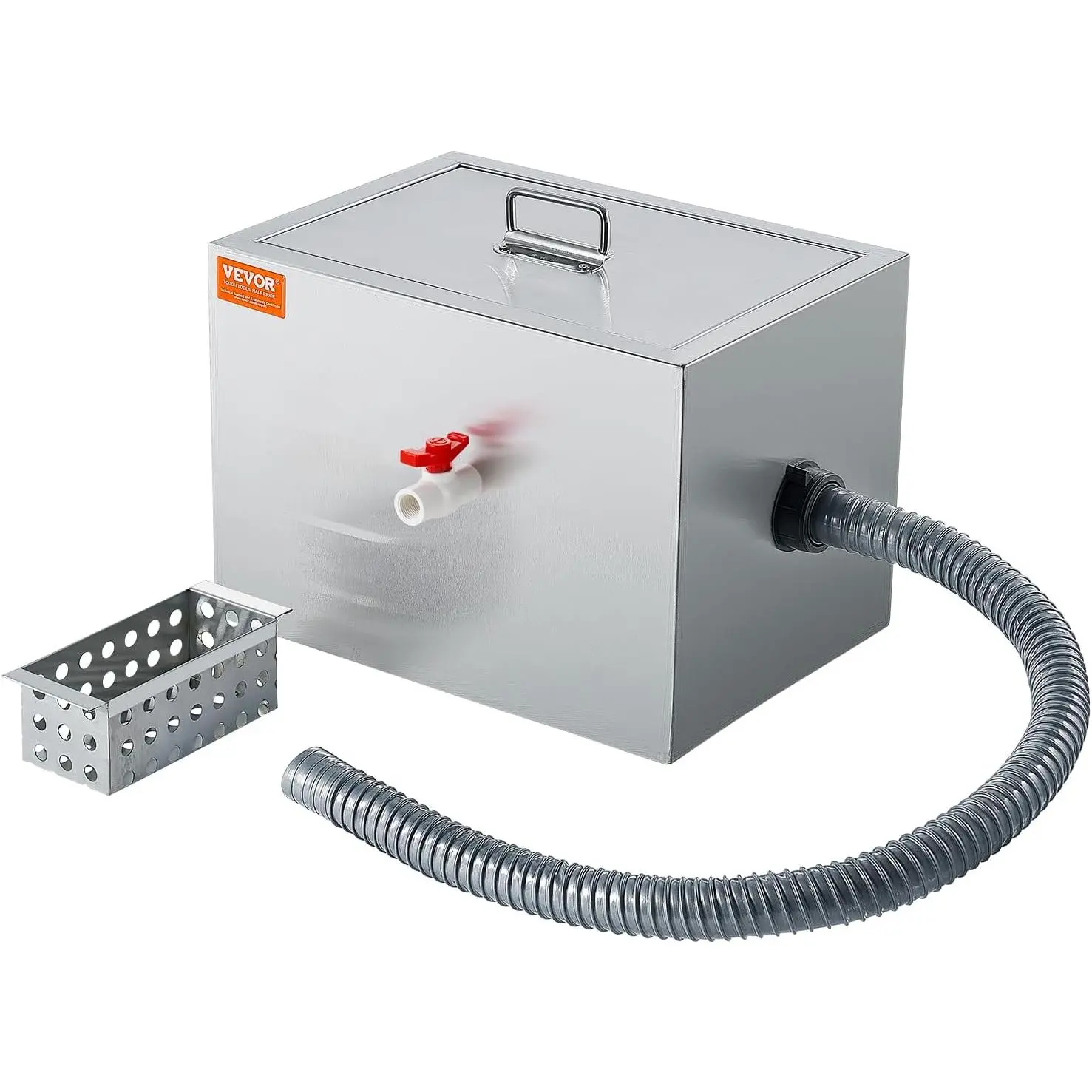 VEVOR Commercial Grease Trap 8 LBS, Stainless Steel Grease Interceptor, Side Inlet Interceptor, Under Sink Grease Trap, 2.8 GPM Waste Water Oil-water Separator, for Restaurant Canteen Kitchen