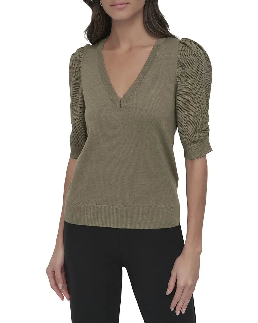 DKNY V-Neck Twist Sleeve Sweater