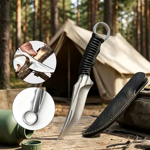 7.87 in Forged Stainless Steel Boning Knife - Durable Steel Tool with Cleaver Shape, Sheath, Survival Supplies for Camping, Fishing, Ideal for Fathers