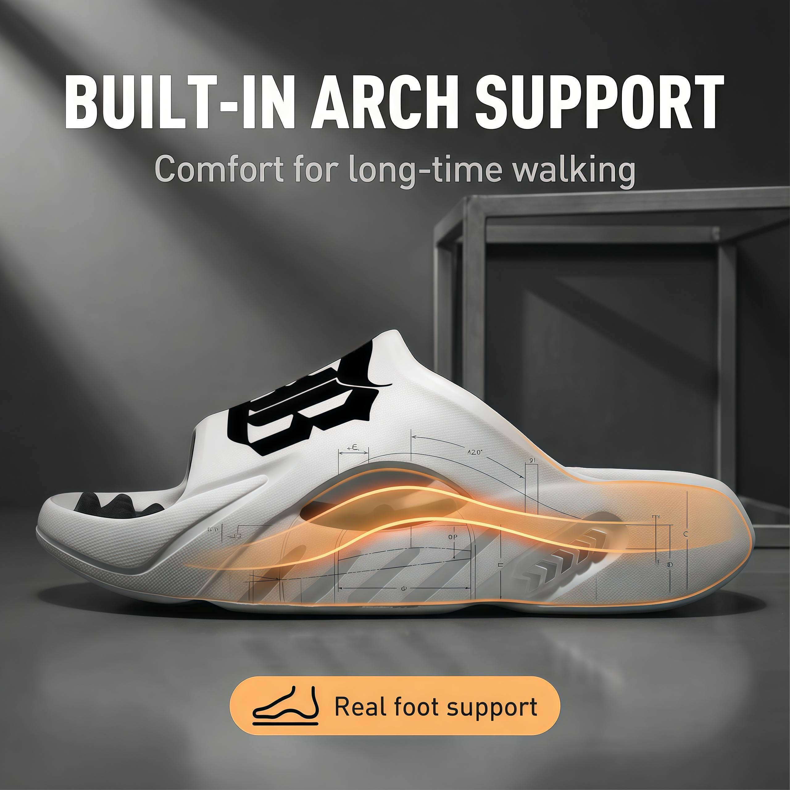 Men’s Urban Gothic Slides in Slate Grey – Trendy “B” Letter Graphic Streetwear Sandals – Premium Massage Footbed Recovery Slippers – Lightweight Non-Slip Thick Sole Slides for Men