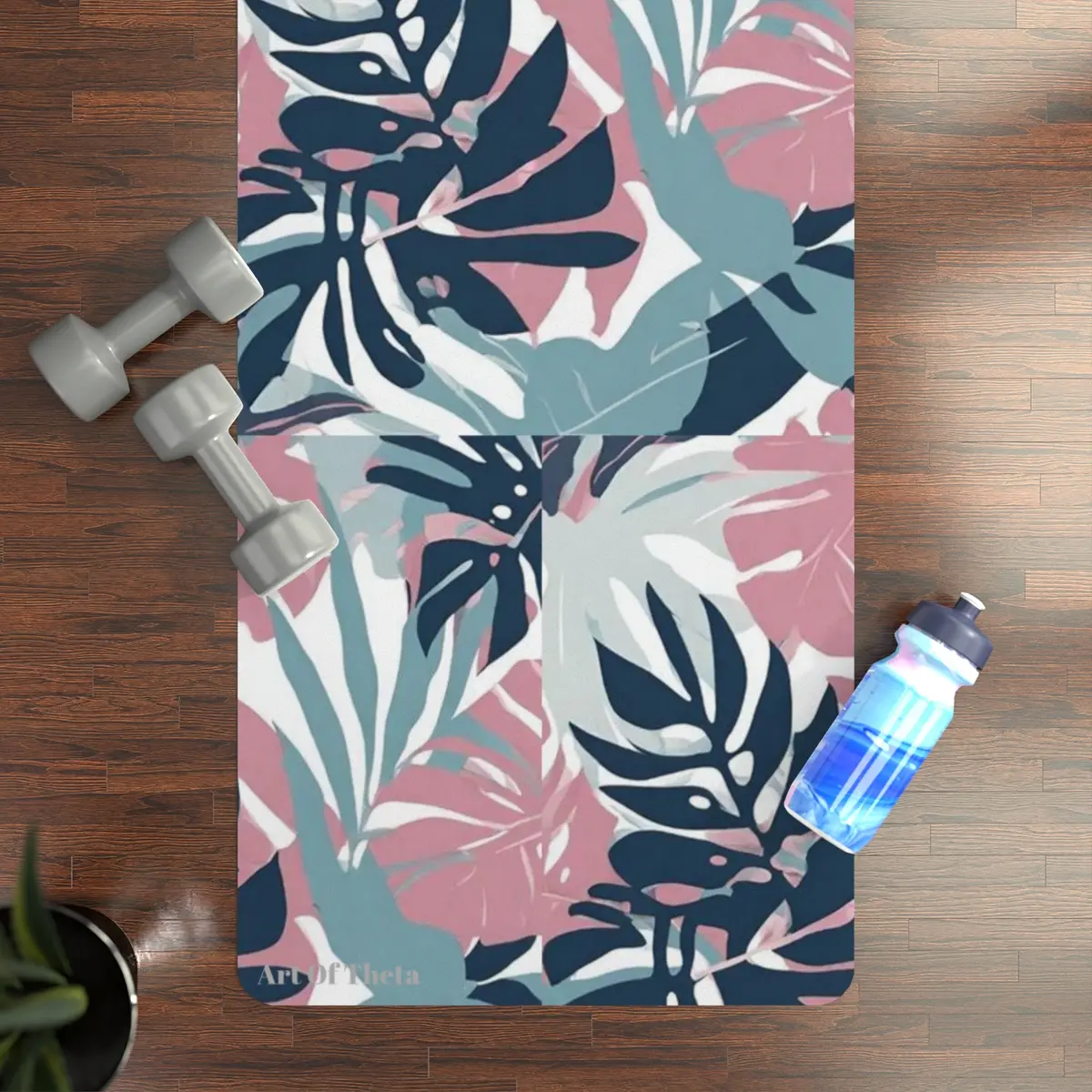 Blush Pink Leaf Pattern Rubber Yoga Mat Home Workouts and Fitness,Pilates, Meditation, Daily Exercise,Yoga Gear Mindful Movement Wellness