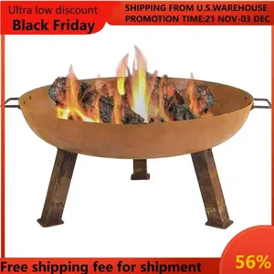 30-Inch Rustic Cast Iron Outdoor Raised Fire Pit Bowl with Handles - Oxidized Finish  fire pit table  backyard  fire pit table