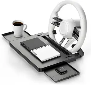 Large Car Steering Wheel Desk with Retractable Tray, Car Steering Wheel Tray Laptop Mount for Eating Food Drink and Writing Work, Fits for Most Cars (Black)