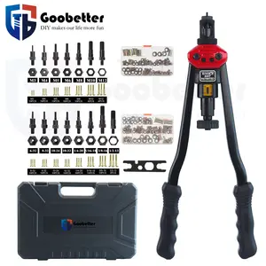 16-Inch Heavy-Duty Effort-Saving Manual Rivet Nut Gun Set, 15 Metric/Imperial UNC Shank Sizes, Hand Riveter for Automotive, Industrial Maintenance
