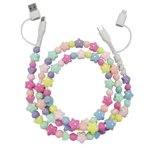 Pearl-Decorated Charging Cable, 2-in-1 USB-C Data Cable for Lightning, 3.3 ft Fast-Charging Cord for Women, Available in Multiple Colors, Holiday Gift