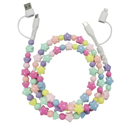 Pearl-Decorated Aesthetic Charging Cable, 2-in-1 USB-C Fast Charging Data Cable for Lightning, 3.3 ft Fast-Charging USB Fast Charge Cord for Women, Available in Multiple Colors, Holiday Gift, Fast Charger Cord