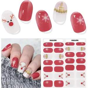 Semi Cured Gel Nail Strips, 28 Pcs Christmas Tree Snowflake Gel Nail Stickers Full Nail Wraps for Women, Long Lasting UV Light Needed, Winter Holiday