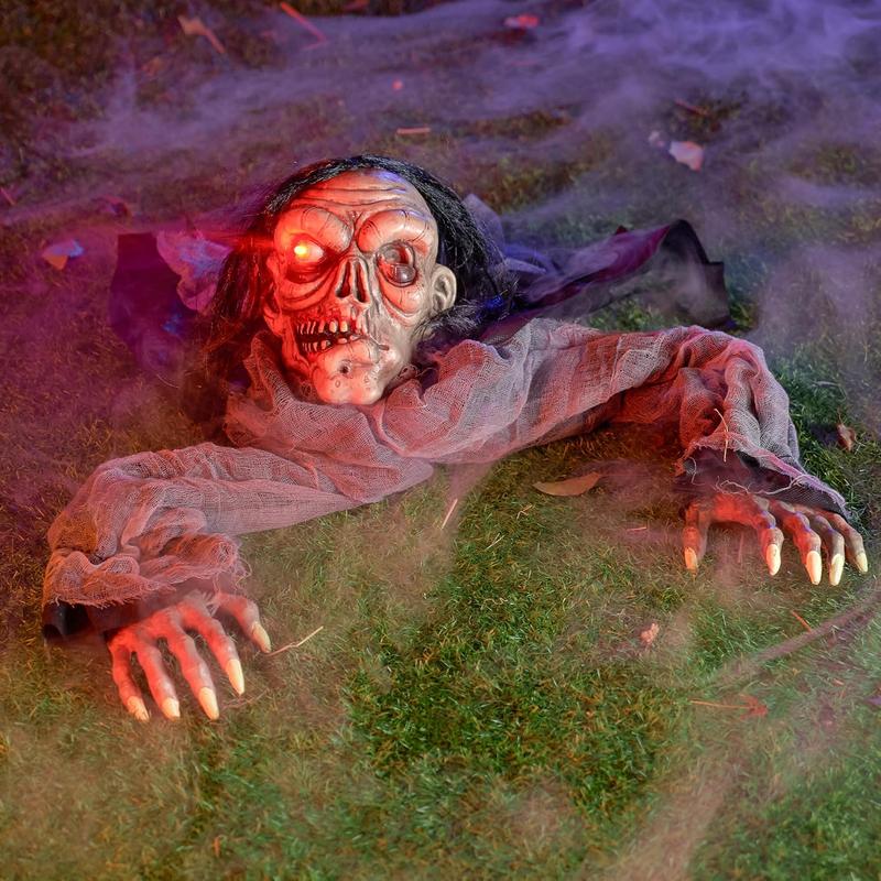 Halloween Animated Zombie Groundbreaker with Decayed Face Halloween Animatronic