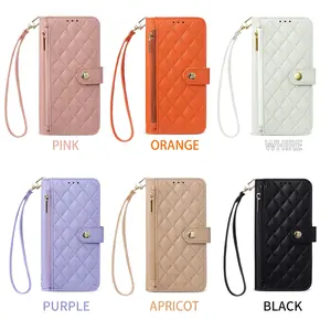 Luxury Quilted Leather Phone Purse for iPhone 17 Pro Max - Fashion Crossbody Wristlet Case, Flip Cover with Card Holder & Zipper Pocket - Hands-Free Designer Style