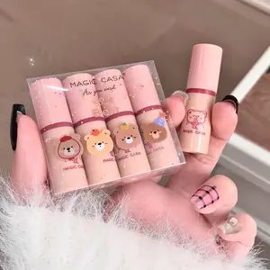 Mini Bear Lip Gloss Set, Matte Velvet Finish, Easy to Apply, Long-Lasting Liquid Lipstick, Perfect for Women & Students Makeup