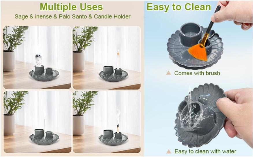 Sticks Holder, 4 in 1 Incense and Candle Holder for Burning Sage and Sticks for Burning, Ash Catcher Tray for Meditation Yoga Room