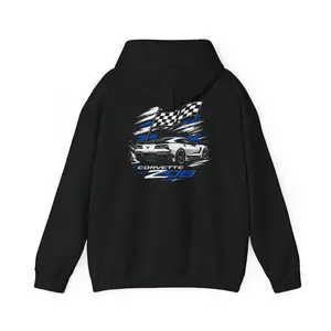 Corvette C8 Racing Graphic Hoodie | Corvette emblem chest, checkered flag back