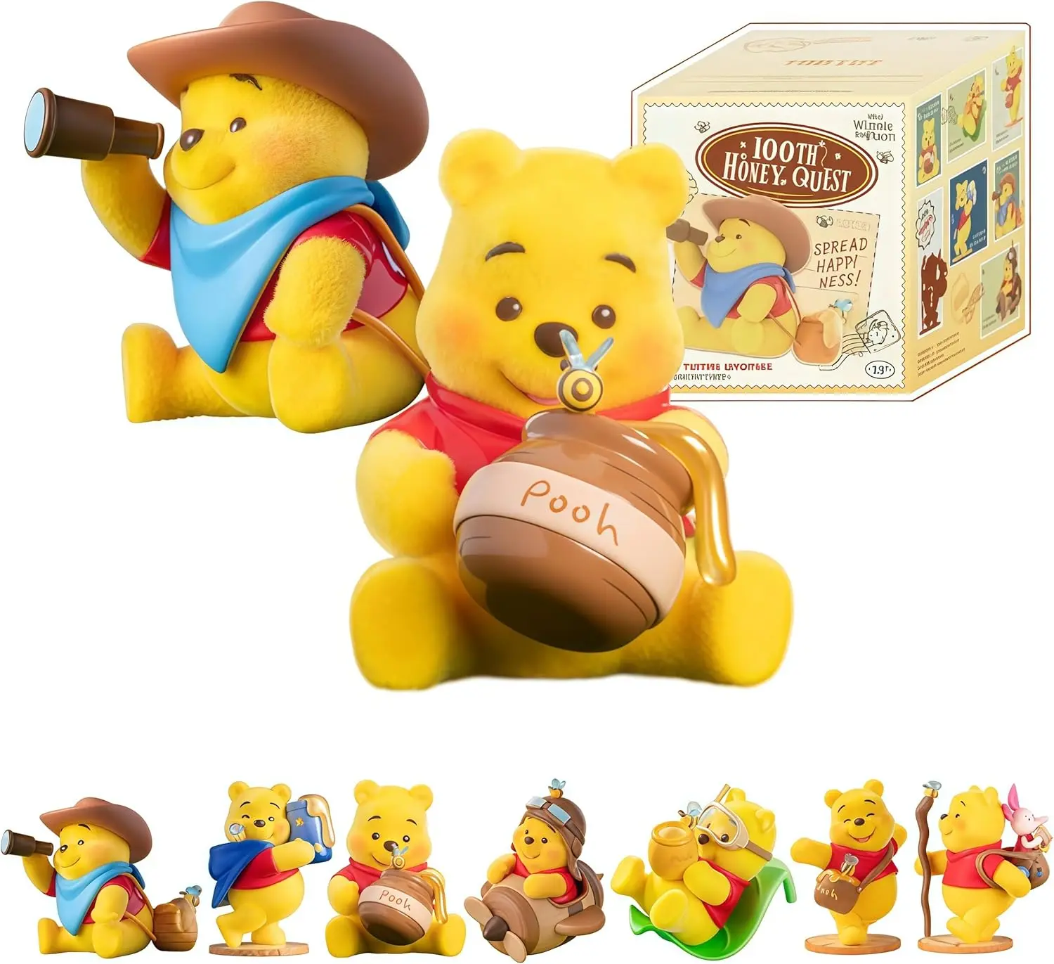 MINISO Winnie the Pooh Centenary Quest Series Whimsical Collectible Box - 1 Random Cartoon Character Single Figure, Mystery Pack for Decor, Classic Novelty Stress Relief Toy, Blindbags
