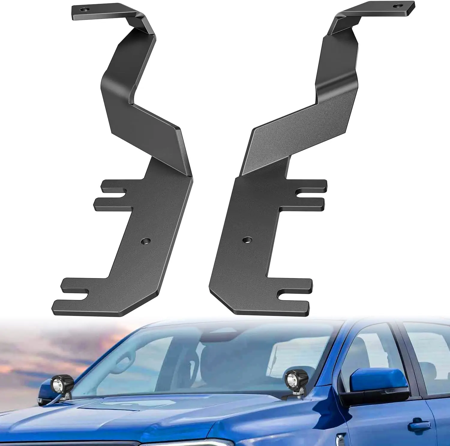 Nilight Matte Black Iron Alloy Ditch Light Hood Hinge Bracket Kit (2pcs) - M10 Heavy-Duty LED Hood Light Mount Brackets for 2017-2022 Ford F-250 F-350 F-450 F-550 Super Duty, Fits 2in-7in/3in-7in Auxiliary Lighting Pods for Offroad Work Use, Night Ride