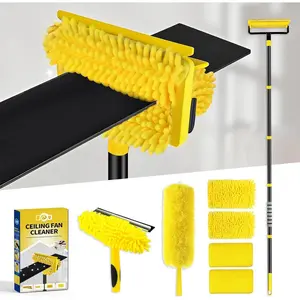 High Ceiling Fan Cleaner Duster for Fans  Cleaner with 78.7in Extension Pole Extra Long Handle Cleaning Tool, Chenille & Microfiber Mop  for Baseboard Wall Floor Window Glass Wiper
