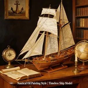Fully Assembled Hallowell Wooden Sailboat Model, 40cm Handcrafted Vintage Tall Ship Decor, Detailed Wooden Vessel Display Ornament, Nautical Desk Shelf Decor Gift for Men Dad Sailor Collector Birthday Anniversary