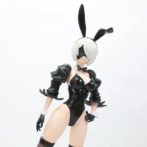 Anime 2D Beautiful Girl Nier Mechanical Standing 2B Bunny Girl Figure Model Display with Detailed Black Outfit and Bunny Ears