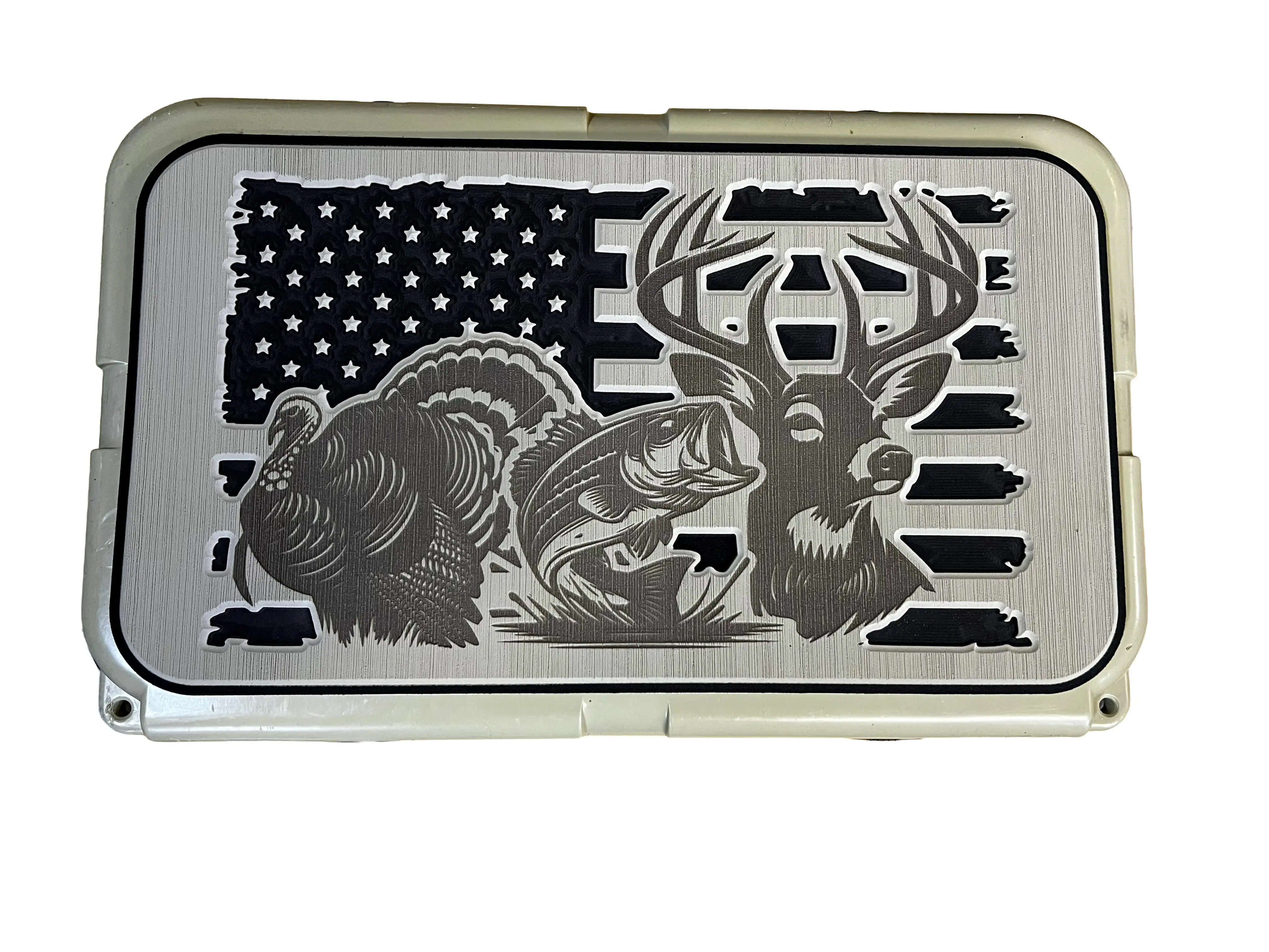 RTIC Camping Cooler Pad - Grey/Black PE Anti-Slip Surface Cooler Accessory, Customizable & Durable (American Flag, Whitetail Buck, Strutting Gobbler Turkey or Bass), 3M Peel-Stick Adhesive, Made in USA for Fishing & Hunting