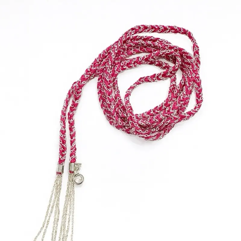 925 Sterling Silver 2-Piece Elegant Look Twilight Luxe Jewelry Set - Rope Chain Necklace, Braided Rope Bracelet with Rose-Gold Accents, Amethyst-Tone Tassel Chain Tassels, Daily Wear Jewelry, Braids Bracelets & Bangles, Female, Two-Pieces