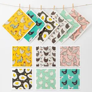 Thick Swedish Sponge Cloth, Kitchen Dish Towel, Non-Woven Wood Pulp Cotton Cleaning Cloth, Super Absorbent Reusable, Floral Bird Series, Camping Print Dish Towels