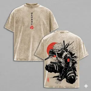 Kakashi Hatake T-Shirt, Naruto Anime Vintage Washed Tee, Sharingan Ninja Graphic Shirt, Oversized Japanese Streetwear, Dark Aesthetic Manga Top, Unisex Casual Anime Fashion100% Cotton