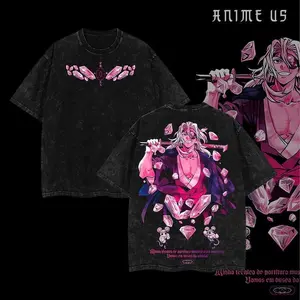 Unisex Oversize Demon Slayer Hashira Collection T-Shirt - Kyojuro Rengoku, Giyu Tomioka, Tengen Uzui, Iguro Obanai, Gyomei Himejima, Mitsuri Kanroji - Double Printed Vintage Washed Heavyweight Cotton Anime Manga Menswear Top