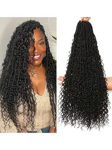 Goddess Locs crochet -24 inch 8 pack Bohemian fake Locs crochet hook with pre looped soft hair with curled ends (1B #, 24 inches (8 packs))