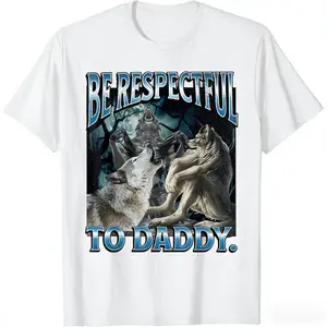 Respect Dad Funny Werewolf Wolf Pattern T-Shirt, Fun Retro Fashion Short Sleeve Top, Vacation Clothing	 Unisex T-shirt S-3XL