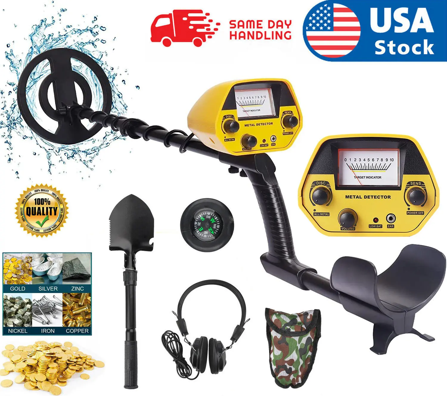 Professional Metal Detector for Adults Waterproof Gold Digger Kit with 10.5” Deep Search Coil LCD Display High Accuracy DISC Mode Treasure Hunter Gear Includes Shovel Headphones Outdoor Hobby