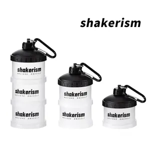 Shaker Bottle with Storage Compartments 16oz, 3-Layer Stackable Protein Shaker Cup, Leak Proof Flip Cap, Stainless Steel Mixer Ball, Portable Supplement Container for Gym, Travel, Pre Workout & Protein Powder