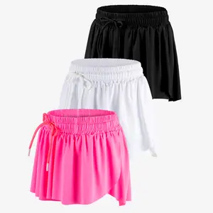 3-Pack Girl's Athletic Flowy Skirted Shorts – 2-in-1 Design with Spandex Liners for Gym, Hiking, Running, and Cycling