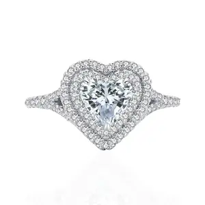 925 Sterling Silver Luxury Big Heart Shaped Adjustable Opening Ring with 5A Cubic Moissanite Sparkling Engagemengt & Promise Jewelry for Women Perfect for Weddings, Dastes & Daily With Gift Box Promiserings Romantic Valentine Jewelry Eternal Love