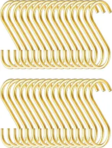 Gold S Hooks for Hanging Pack of 30, Heavy Duty Stainless Steel Titainium Plating Metal Mutil Purpose Hanger for Kitchen Pans, Pots, Utensils Tooks, Cups, Mugs, Clothes, Bags, Towels, Plants