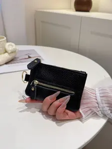 Women's Leather Zipper Closure Multi-Pocket Wallet, Large Capacity Keychain Card Holder, Casual Daily Use Mini Bag