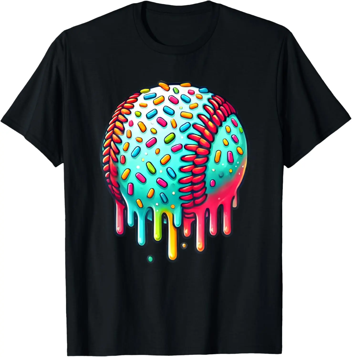 Ice Cream Drip Baseball Stuff Baseball Drip for Boys T-Shirt - Crewneck Men Women Youth Boys Girl T-shirt Cotton Fabric