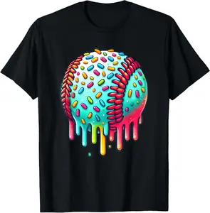 Ice Cream Drip Baseball Stuff Baseball Drip for Boys T-Shirt - Crewneck Men Women Youth Boys Girl T-shirt Cotton Fabric
