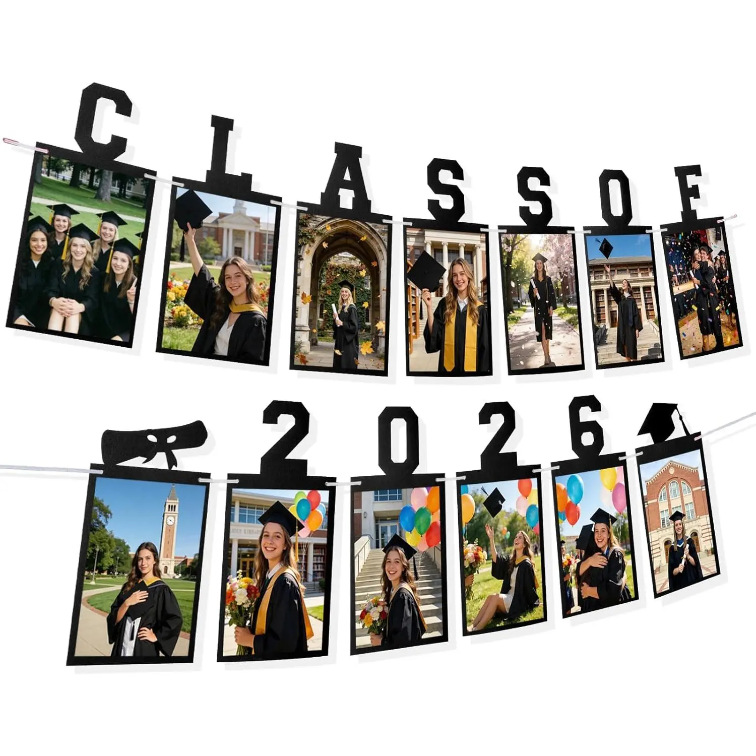 Graduation Photo Banner Class of 2026 Banner for Grad Decorations 2026 Pre-Strung K-12th Graduations Picture Banner for Middle High School College Graduation Party Supplies Black 10 Feet