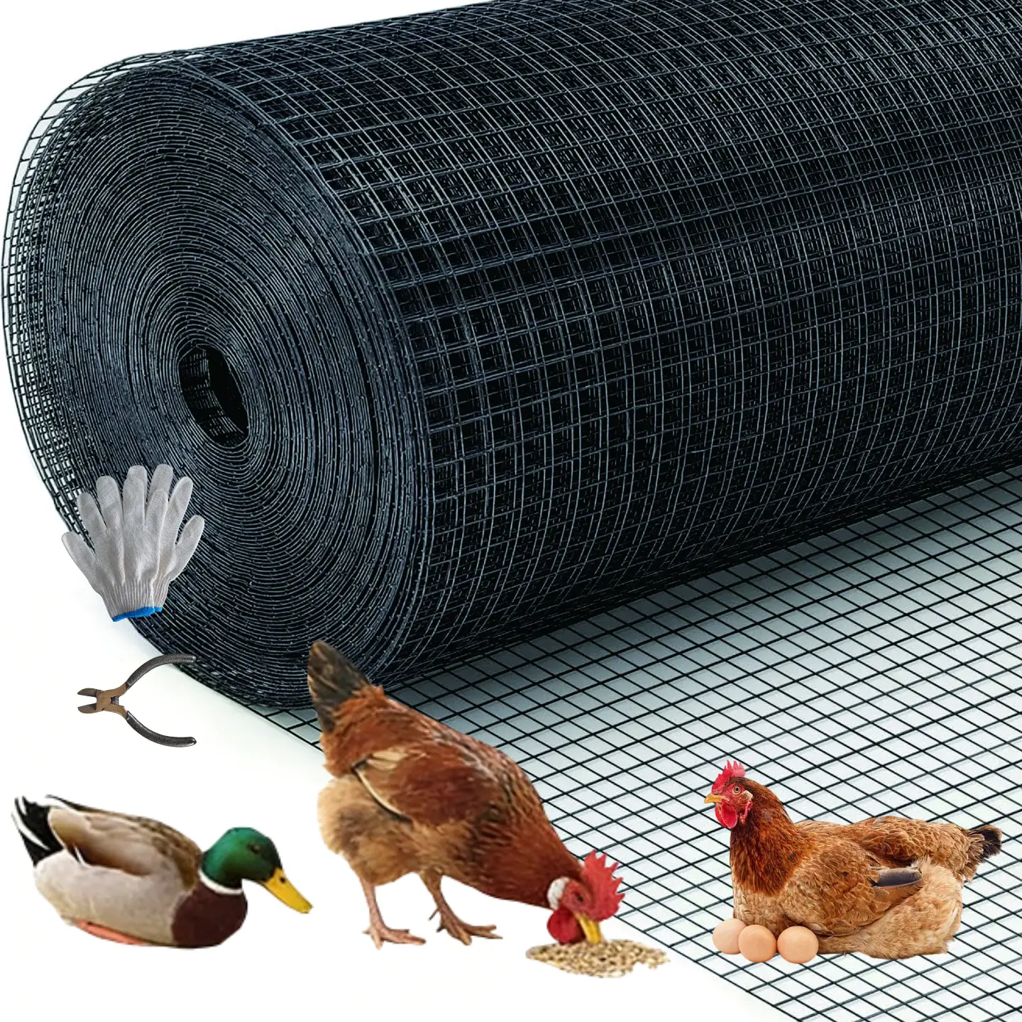 Black Hardware Cloth 1/2 inch 36'' x 100' 19-Gauge with Snips/Gloves, Vinyl Coated (Inside Galvanized) – Chicken Wire Fencing, Wire Mesh Roll, Chicken Wire Mesh for Chicken Coop/Run, Garden Fence