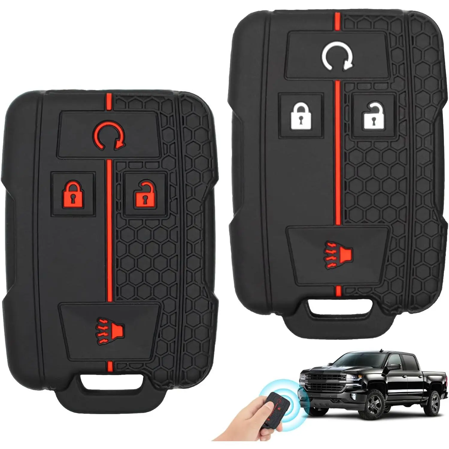 2PCS Silicone 4-Button Smart Key Fob Cover Compatible with 2014-2019 Chevrolet Colorado Silverado Suburban Tahoe and GMC Canyon Sierra Yukon, Car Key Fob Case for Replacement or Spare