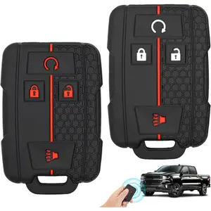 2PCS Silicone 4-Button Smart Key Fob Cover Compatible with 2014-2019 Chevrolet Colorado Silverado Suburban Tahoe and GMC Canyon Sierra Yukon, Car Key Fob Case for Replacement or Spare