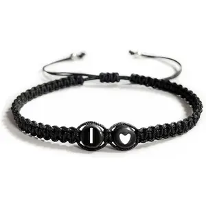 Heart Initial Bracelets 26 Letters Initial Charms Bracelet for Women Gifts A-Z Braided Bracelets Heart Link Handmade Rope Braided Adjustable  for Mom Daughter Birthday