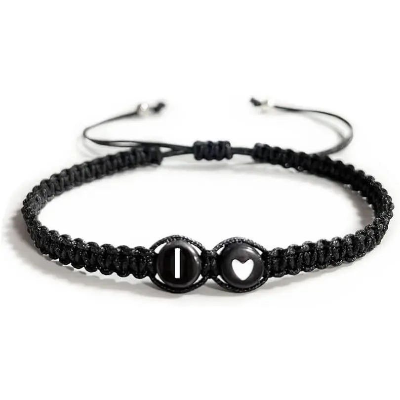 Heart Initial Bracelets 26 Letters Initial Charms Bracelet for Women Gifts A-Z Braided Bracelets Heart Link Handmade Rope Braided Adjustable  for Mom Daughter Birthday