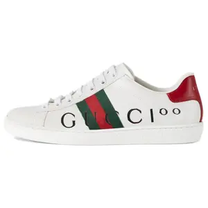 Gucci ACE Leather Red-Green Web Flat Low-Top Sneakers for Women in White