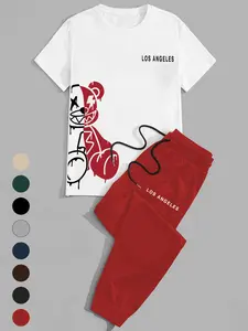 Men's Casual Set with Cartoon Pattern, Trendy Overall Style, Inner Layer Jacket & Sweatshirt, Unique Layered Look