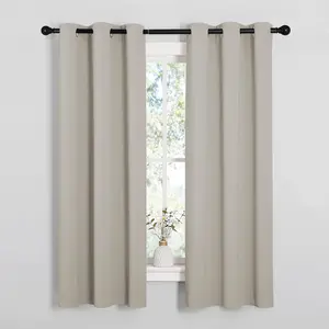 NICETOWN Kitchen Curtains, Short Curtains for Bedroom Windows, Thermal Insulated Room Darkening Curtain Panels for Girls Room, Cafe (Natural, 34" W by 63" L, 1 Pair)