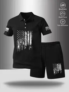 Men's Summer Quick-Dry Casual Sports Set, Sportswear Set, Fitness Sportswear Set, Includes Polo Shirt and Shorts, Breathable Stretch Fabric, Lightweight Comfort Design, Breathable Activewear