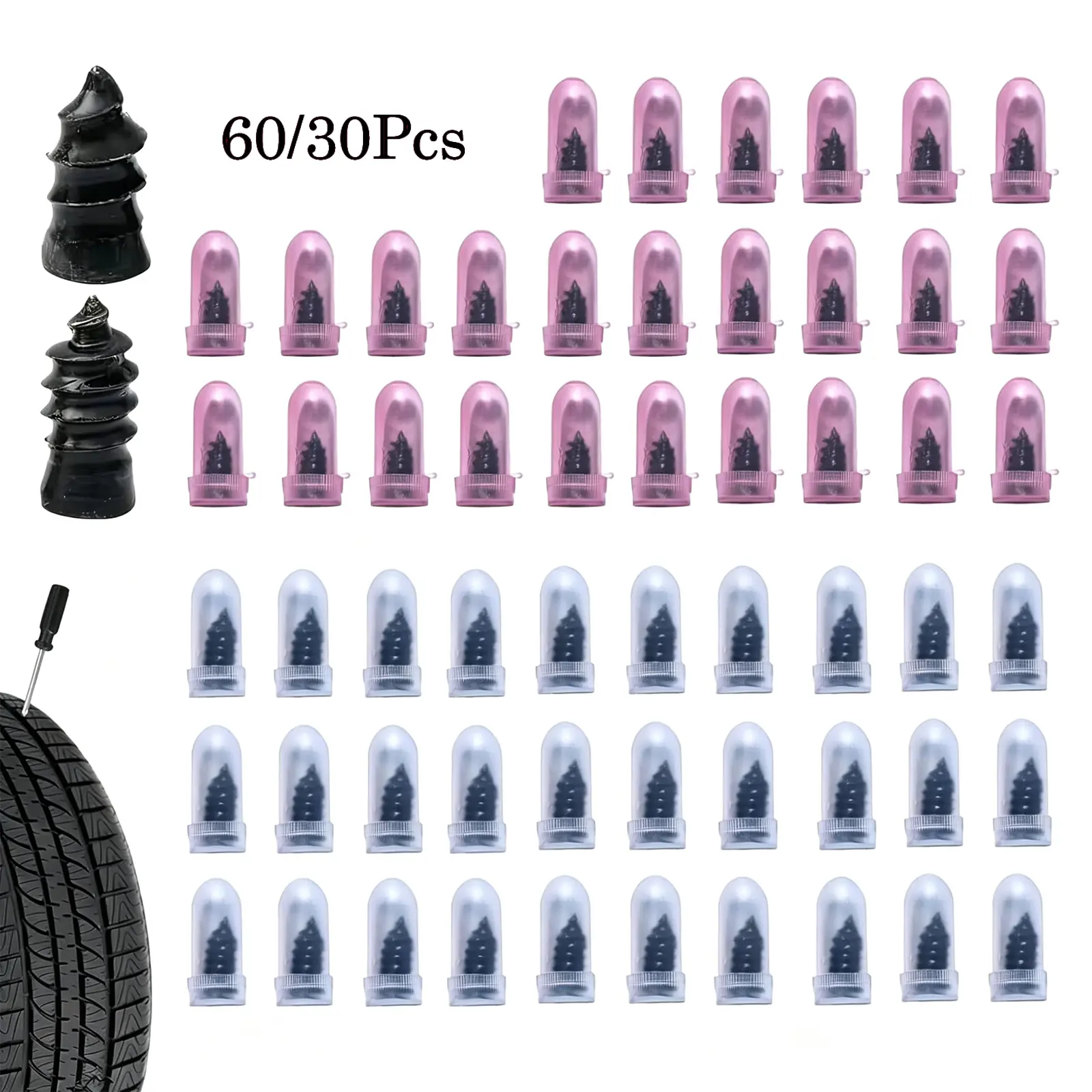 Automotive Tire Repair Rubber Nails Kit, Screw in Tire Plugs for Fast Self-Service Puncture Repair, Universal Vacuum Tire Patch Kit for Cars, Motorcycles, Trucks, Tractors
